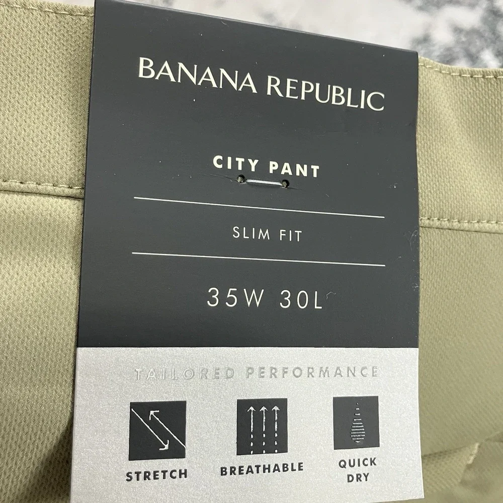 Banana Republic City Pant Slim Fit Khaki Stretch Performance Mens 35x30 NWT‎